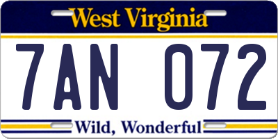 WV license plate 7AN072