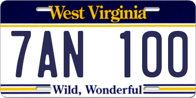 WV license plate 7AN100