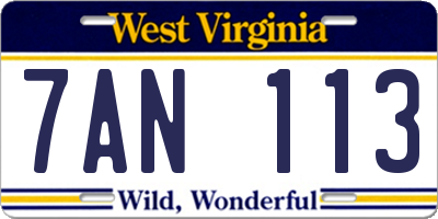 WV license plate 7AN113