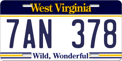 WV license plate 7AN378