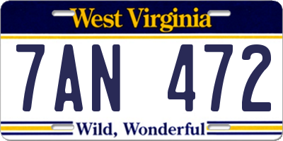 WV license plate 7AN472