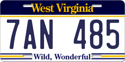 WV license plate 7AN485