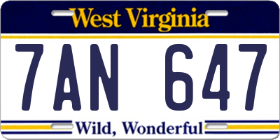 WV license plate 7AN647
