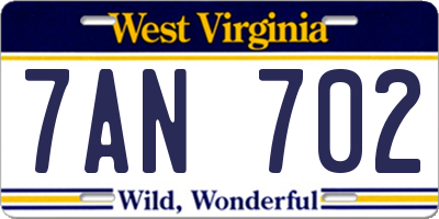 WV license plate 7AN702