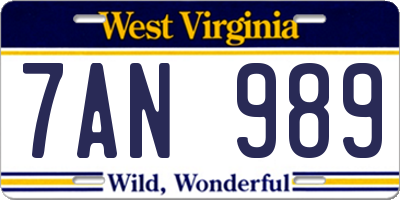 WV license plate 7AN989