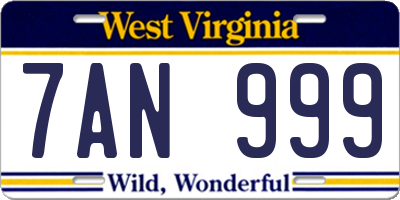 WV license plate 7AN999
