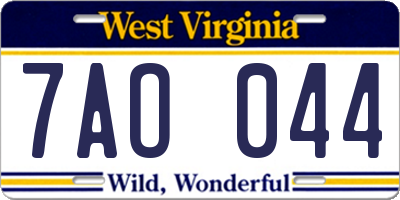 WV license plate 7AO044