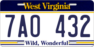 WV license plate 7AO432