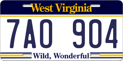 WV license plate 7AO904