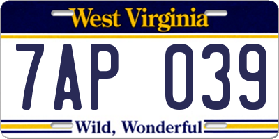 WV license plate 7AP039