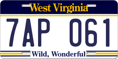 WV license plate 7AP061