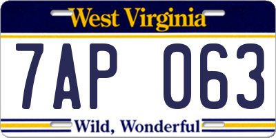 WV license plate 7AP063