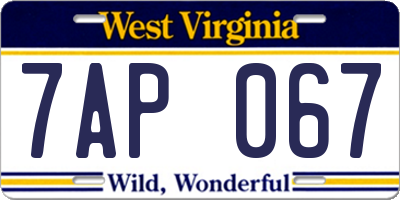 WV license plate 7AP067