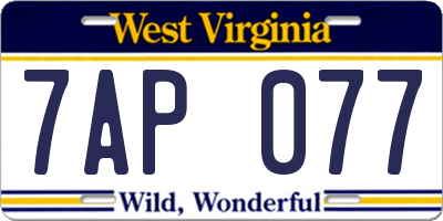 WV license plate 7AP077
