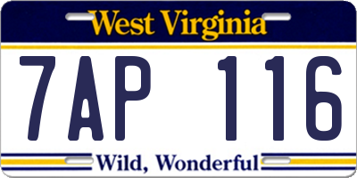 WV license plate 7AP116