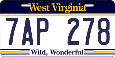 WV license plate 7AP278