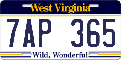 WV license plate 7AP365