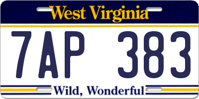 WV license plate 7AP383