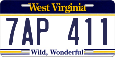 WV license plate 7AP411