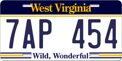 WV license plate 7AP454