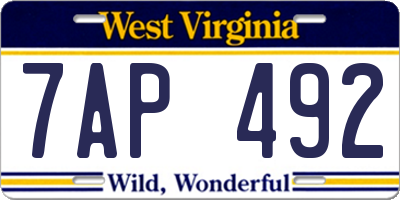 WV license plate 7AP492