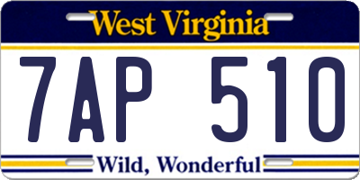 WV license plate 7AP510