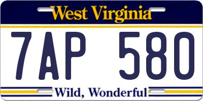 WV license plate 7AP580