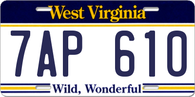 WV license plate 7AP610