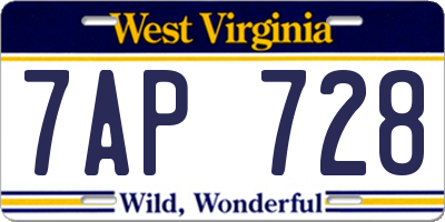 WV license plate 7AP728