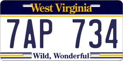 WV license plate 7AP734