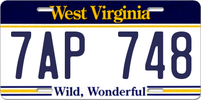 WV license plate 7AP748