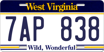 WV license plate 7AP838