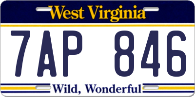 WV license plate 7AP846
