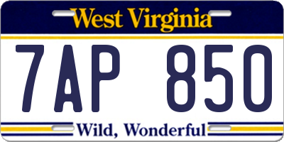 WV license plate 7AP850