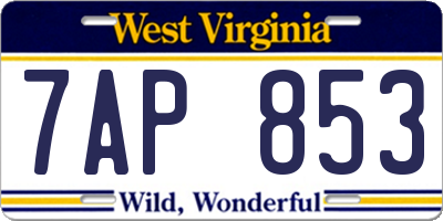 WV license plate 7AP853