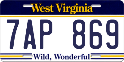 WV license plate 7AP869