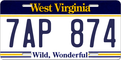 WV license plate 7AP874
