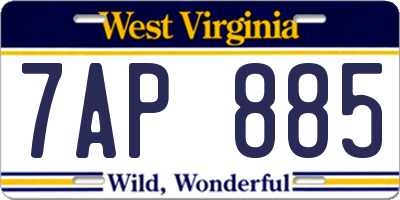 WV license plate 7AP885