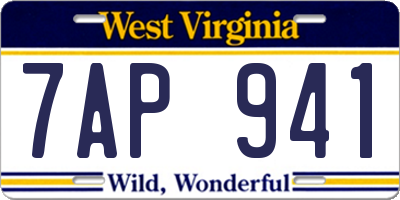 WV license plate 7AP941