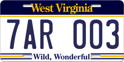 WV license plate 7AR003