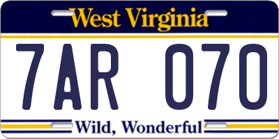 WV license plate 7AR070