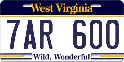 WV license plate 7AR600