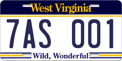 WV license plate 7AS001