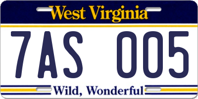 WV license plate 7AS005