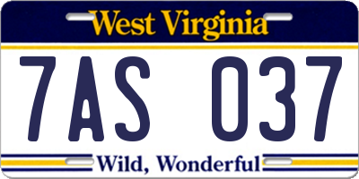 WV license plate 7AS037