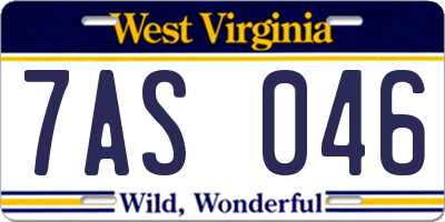 WV license plate 7AS046