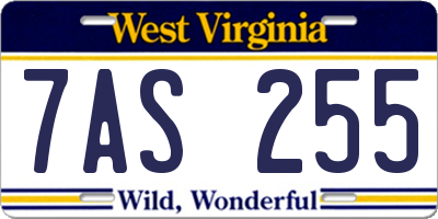 WV license plate 7AS255