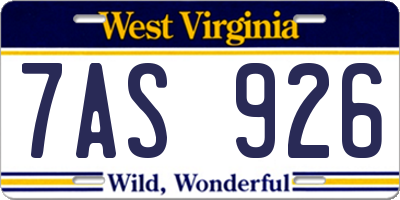 WV license plate 7AS926