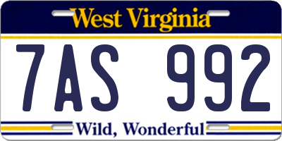 WV license plate 7AS992