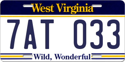 WV license plate 7AT033